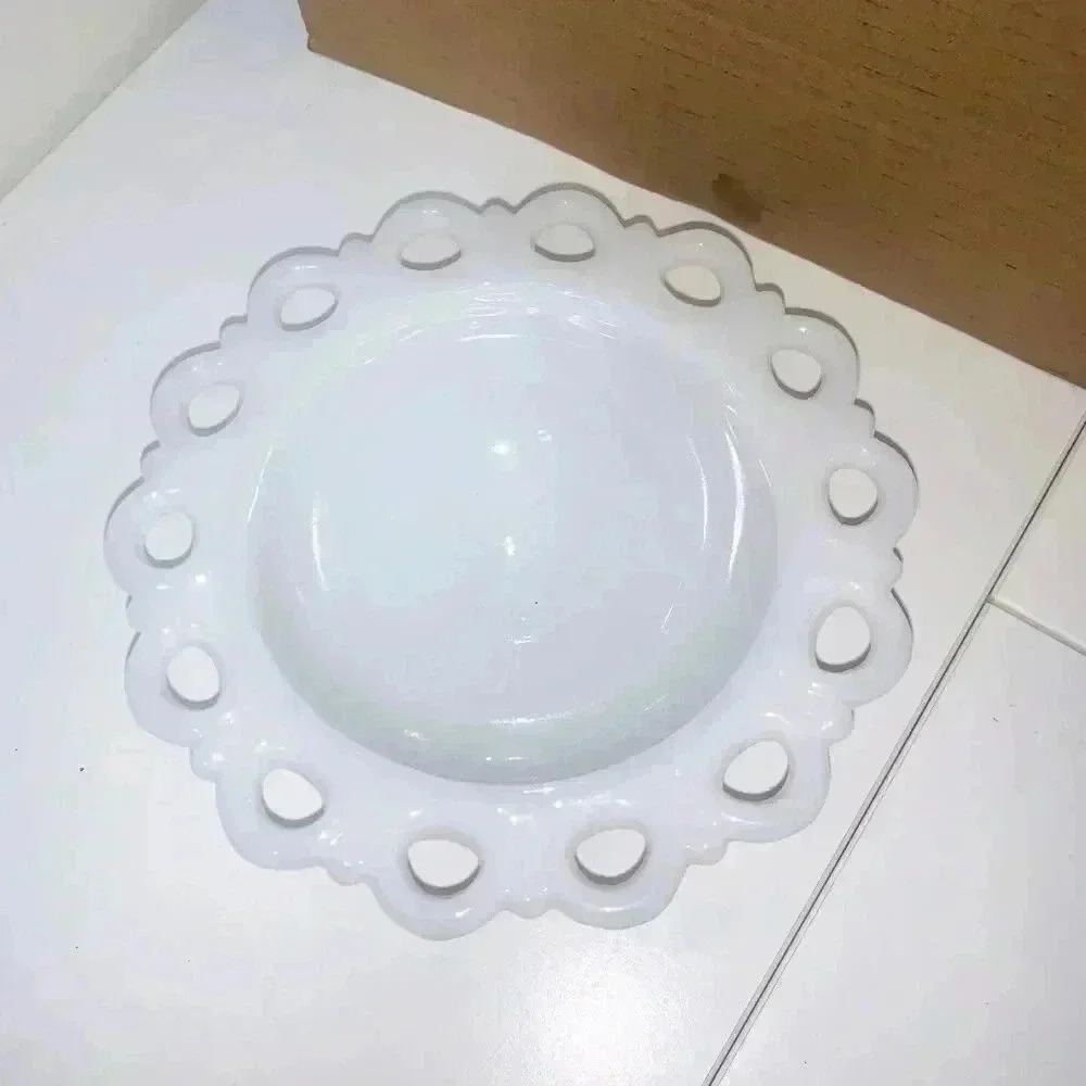 Vintage Milk Glass Footed Candy Dish With Frill Edges, candy serving dish